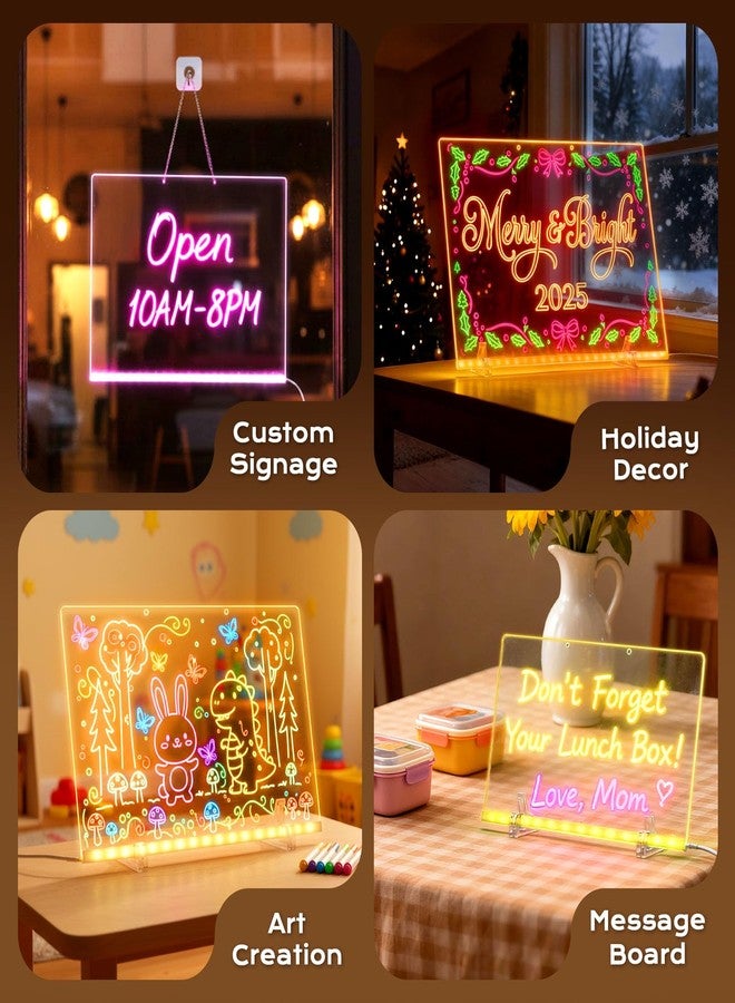 لوحة ملاحظات LED بسبعة ألوان، لوحة رسم LED للأطفال مقاس 12 بوصة × 8 بوصة، تتضمن محول طاقة، 7 أقلام تلوين، قطعة قماش ناعمة، سلسلة تعليق، هدية عيد الميلاد (إصدار مطور 2025) - Image 2
